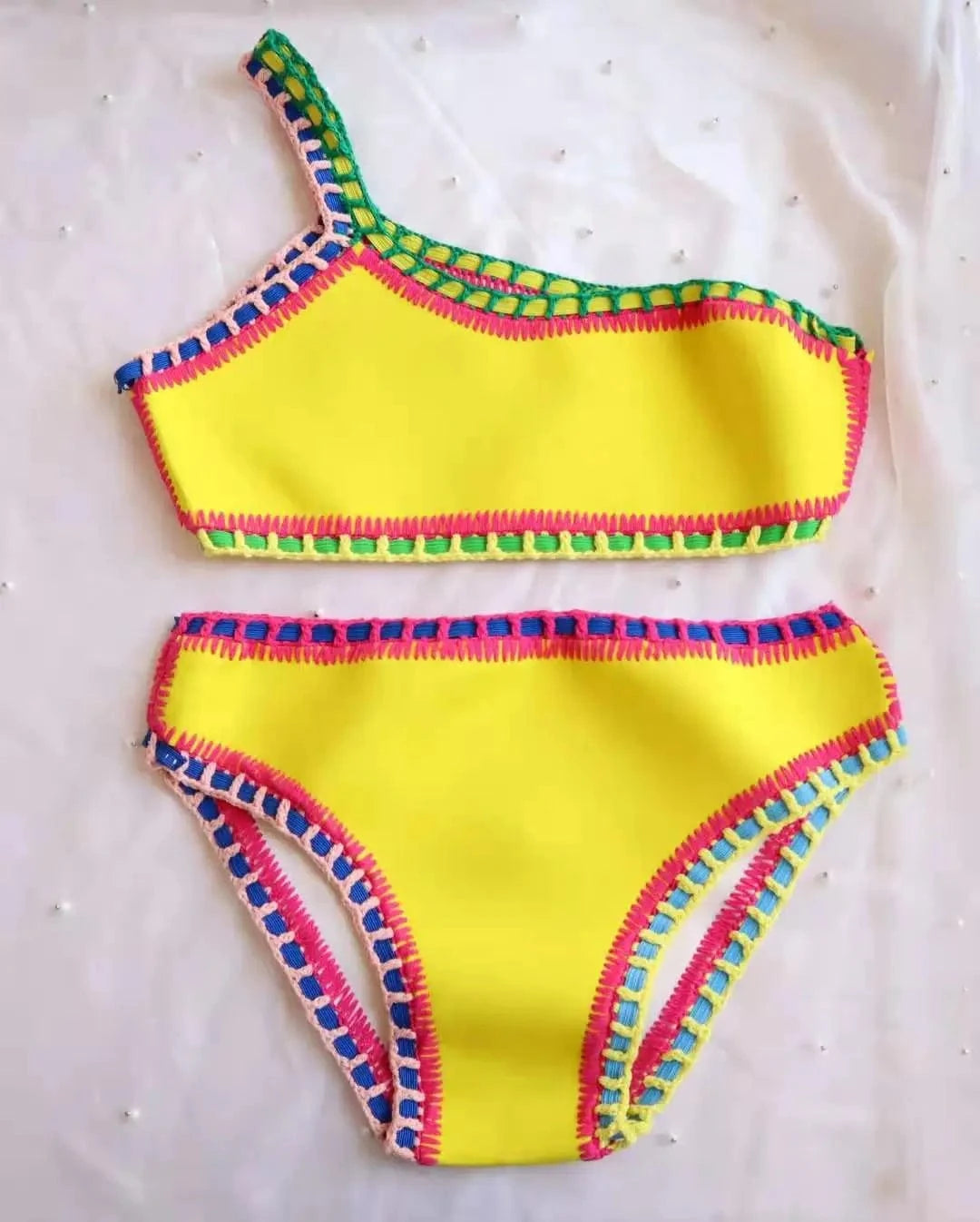 L / 5 2024 Unique Split Women's Swimsuit High Waist Crochet Bathing Suit Sexy Bikini Swimwear Ladies Multi color Summer Swimsuit