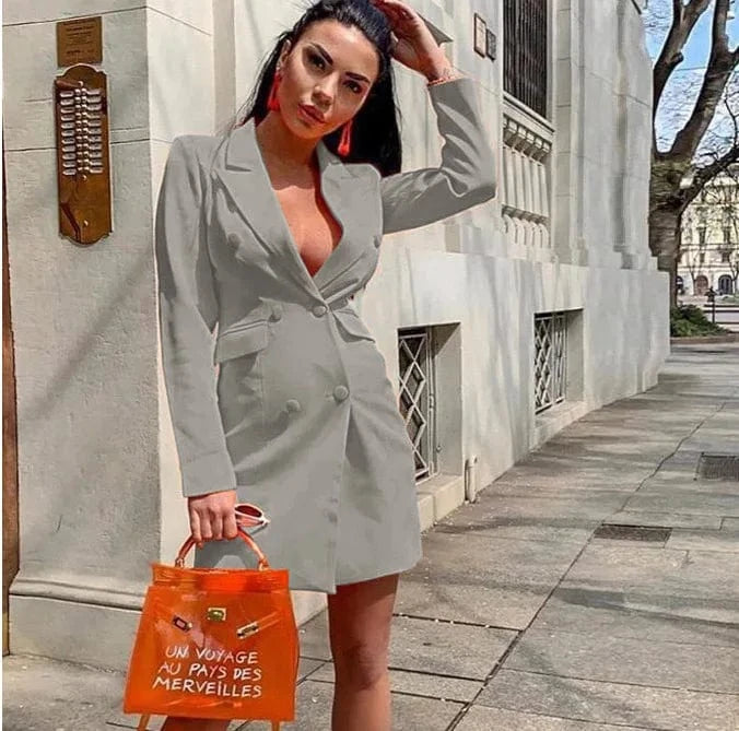 L / 6 2024 New Ladies Autumn Solid Color Slim Double Breasted Long Sleeve Lapel Suit jacket women's Blazer Tops