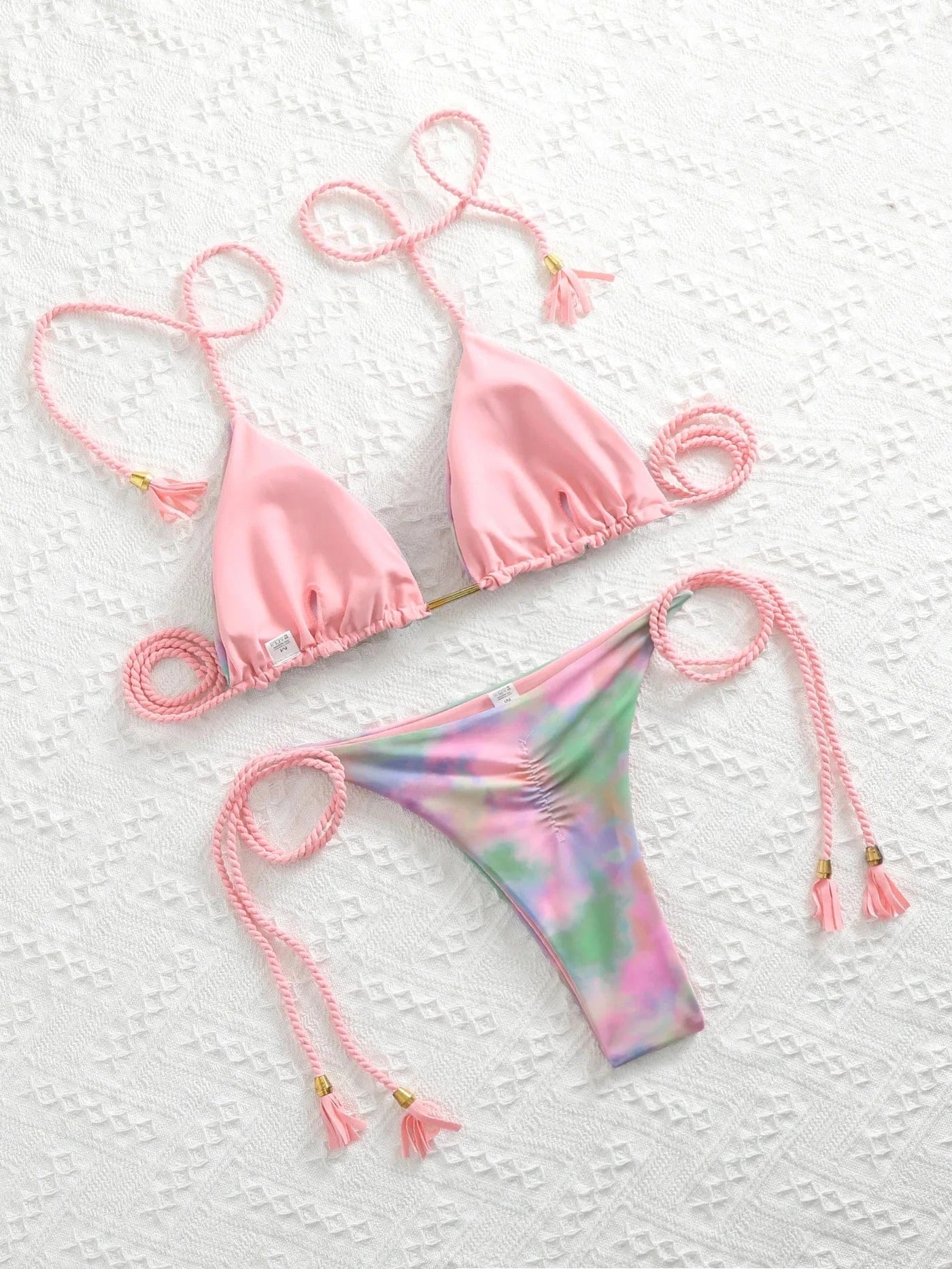 L / 8 2024 Hot Sell Fashion Printed Bikini Braided Rope Sexy Brazilian Swimsuit Wholesale