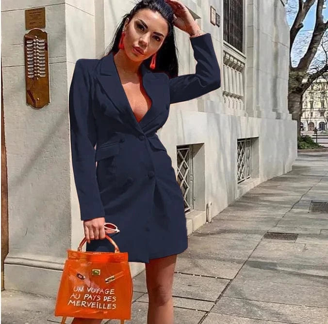 L / 8 2024 New Ladies Autumn Solid Color Slim Double Breasted Long Sleeve Lapel Suit jacket women's Blazer Tops