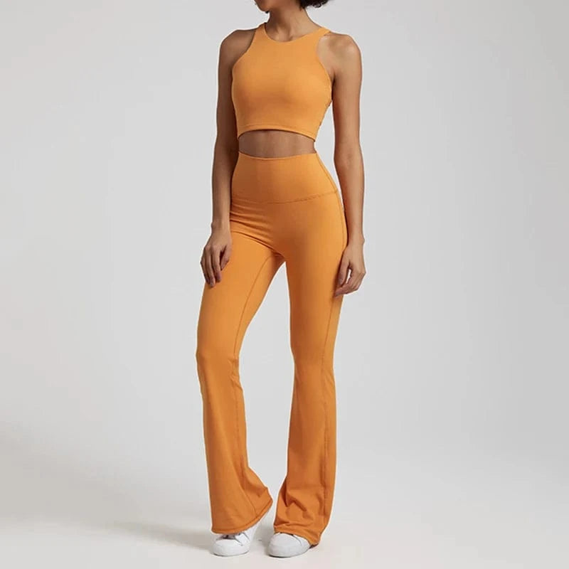 L / 8 Wholesale High Neck Racer Back Sports Bra Wide Leg Flared Pants No Front Seam Line Legging Workout Fitness Gym Wear Yoga Set