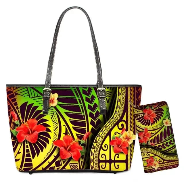 L / AMDA164 Polynesian Samoa Tattoo Tribal Flower Print Leather Purses Custom Handbags and Purses for Women Bags Women Handbags Ladies 2024