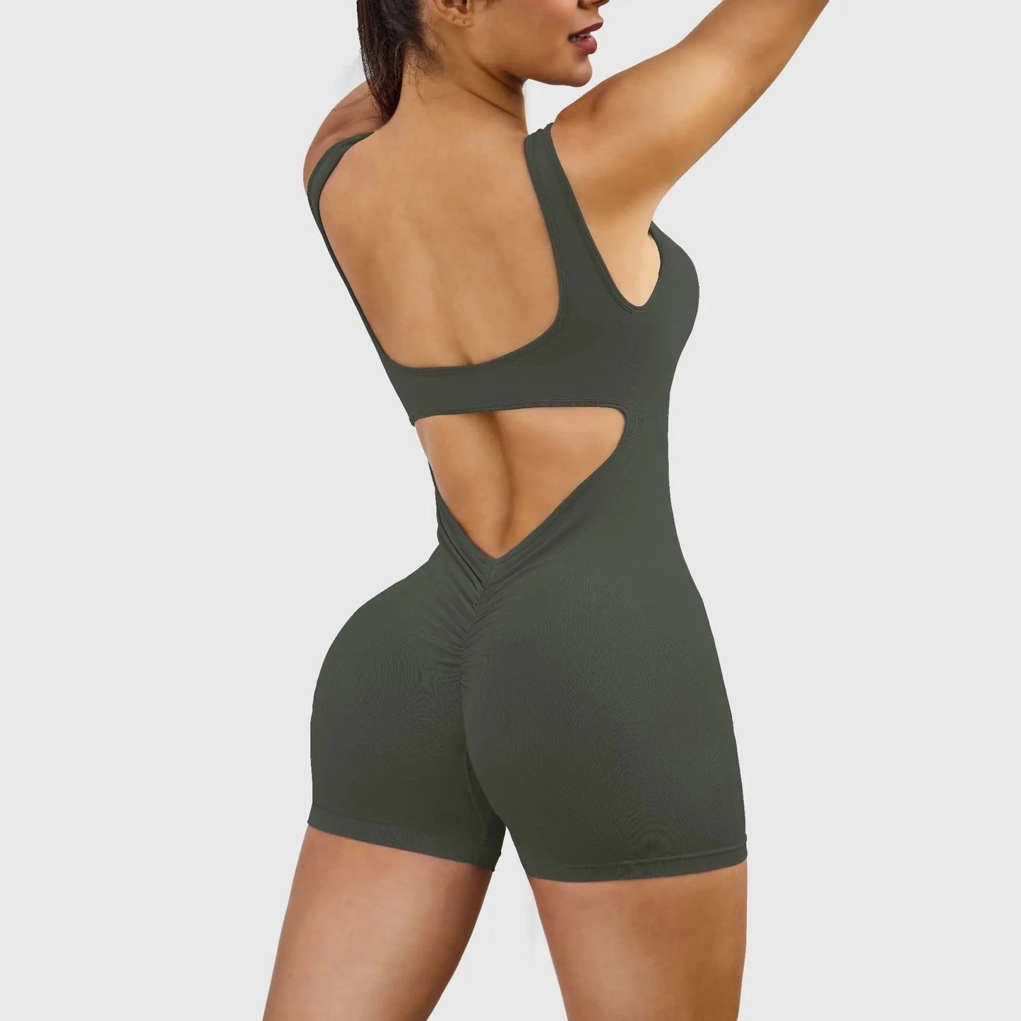 L / Army green 2024 Athletic Scrunch Butt Sport Outfit Woman Fitness Wear Yoga Women Sportswear Seamless One Piece Workout Jumpsuit