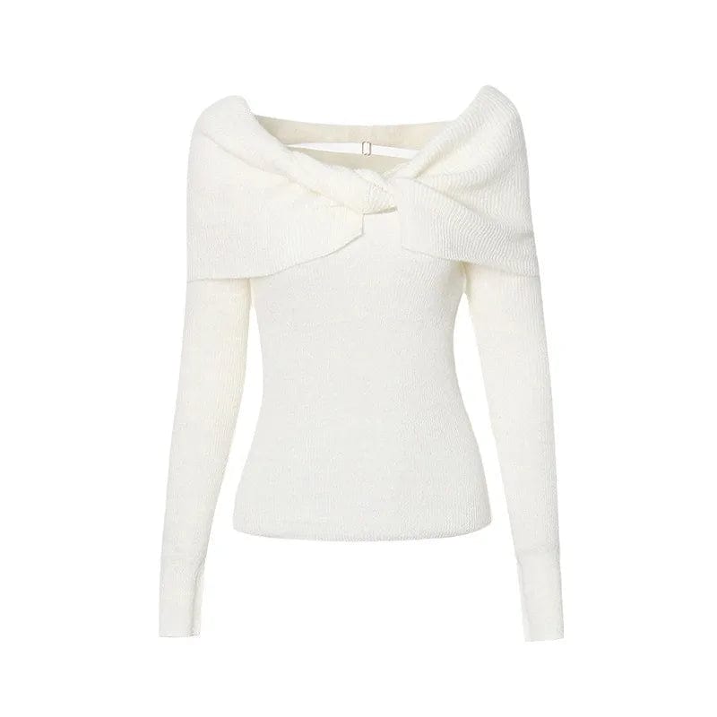 L / Beige OUDINA 2024 New Elegant Knitted Top Twist Slimming Solid Color Long-sleeved One Shoulder Tops For Women