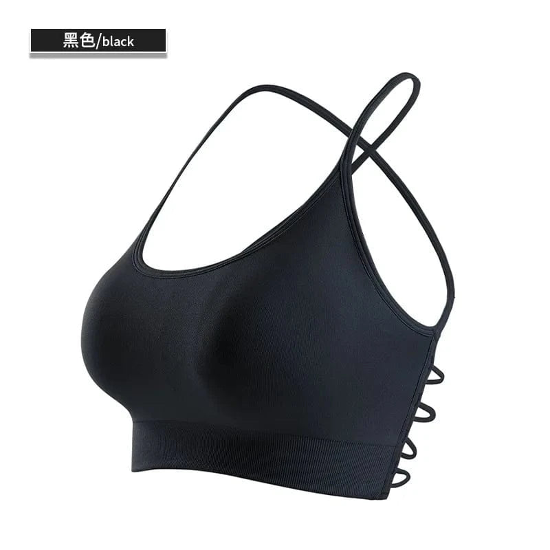 L / Black 2024 Custom Sexy Yoga Gym High Quality Seamless Cross Back Workout Backless Sports Bra For Women Fitness