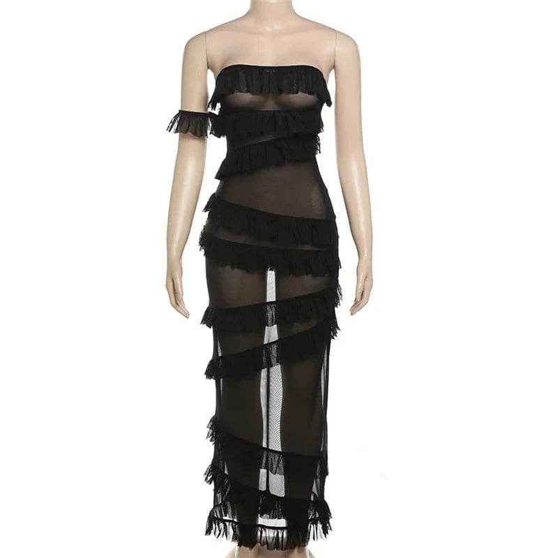 L / Black 2024 Women's Party Dress with Ruffled Sleeveless sexy bodycon dresses