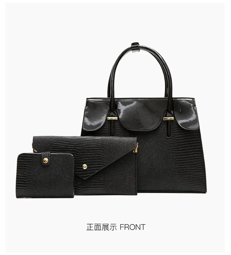 L / Black ARUBBIT Brand Designer Ladies Handbags Famous 3 Piece Set Women Leather Hand Bag Bolsos 3 Piezas