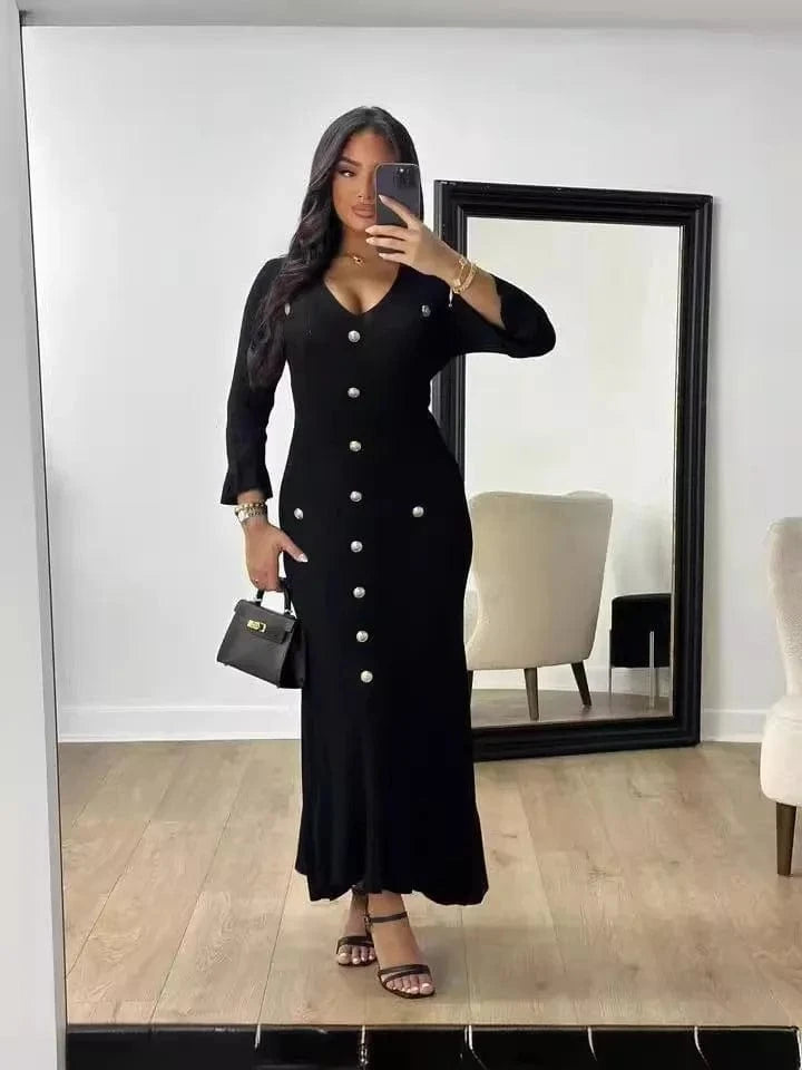 L / Black Autumn winter women clothing ladies elegant temperament dress fashion long slim knit long sleeve women's casual dresses