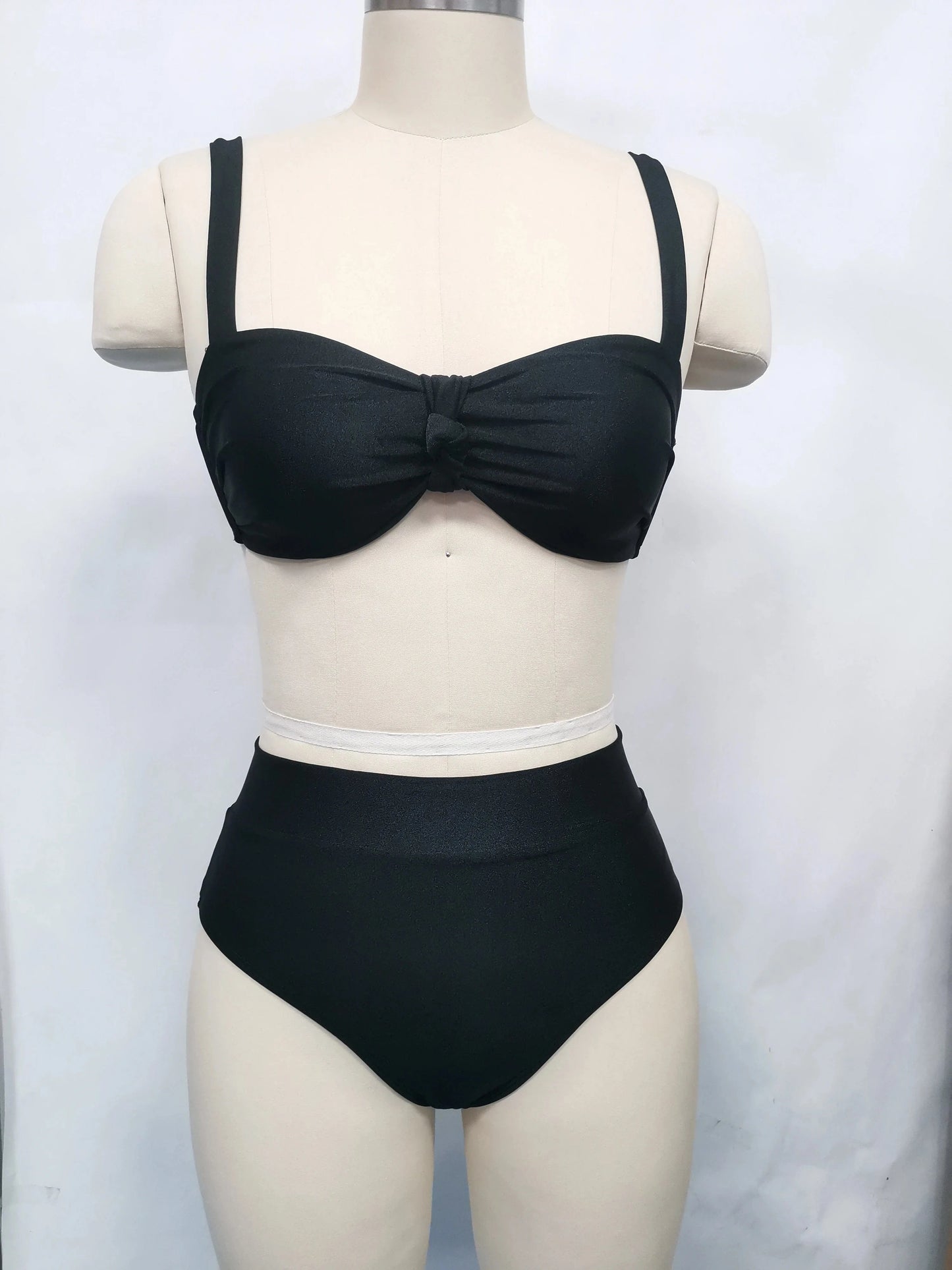 L / Black Explosive Split Swimsuit New Solid Color Striped High Waist Sexy Bikini Set Woman Bikinis & Beachwear Swimwear 2024