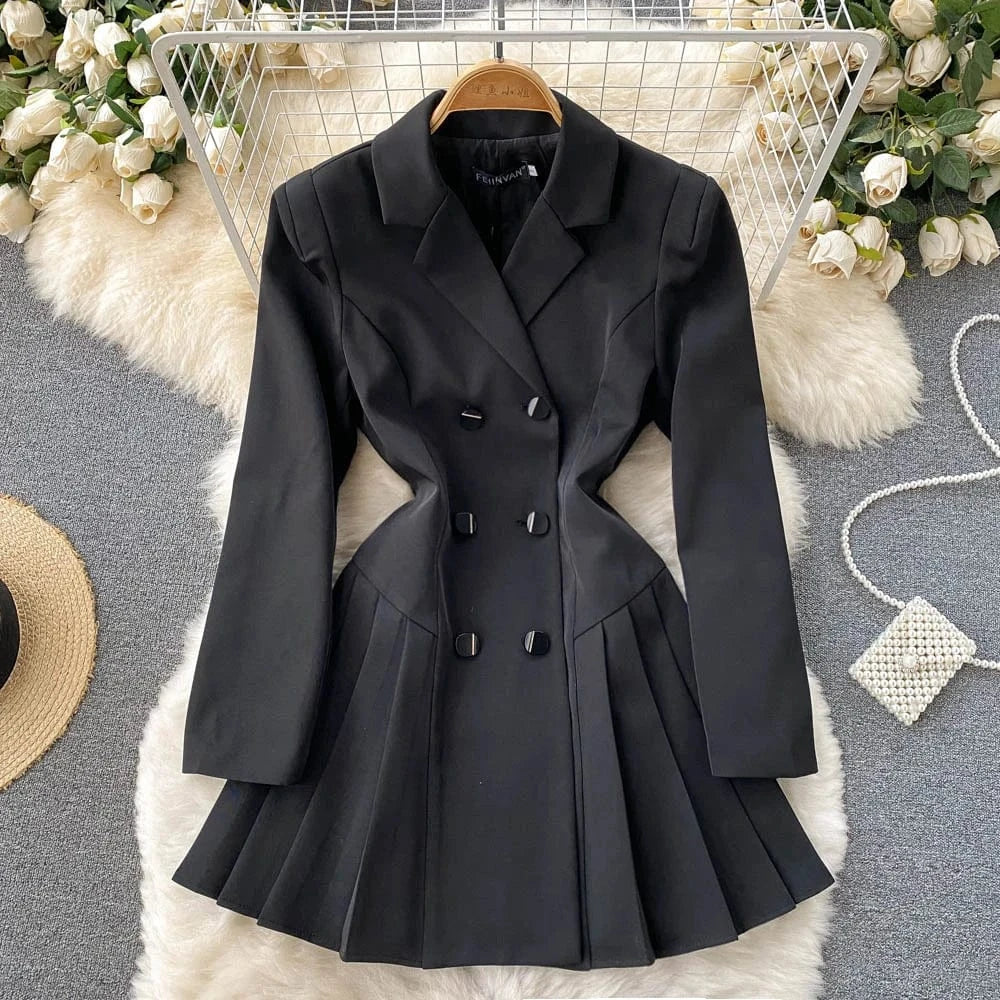 L / Black High End ANSZKTN Spring Fall New Arrival Elegant Casual Sexy Double Breasted Black Coat Blazer Dress Women Clothing
