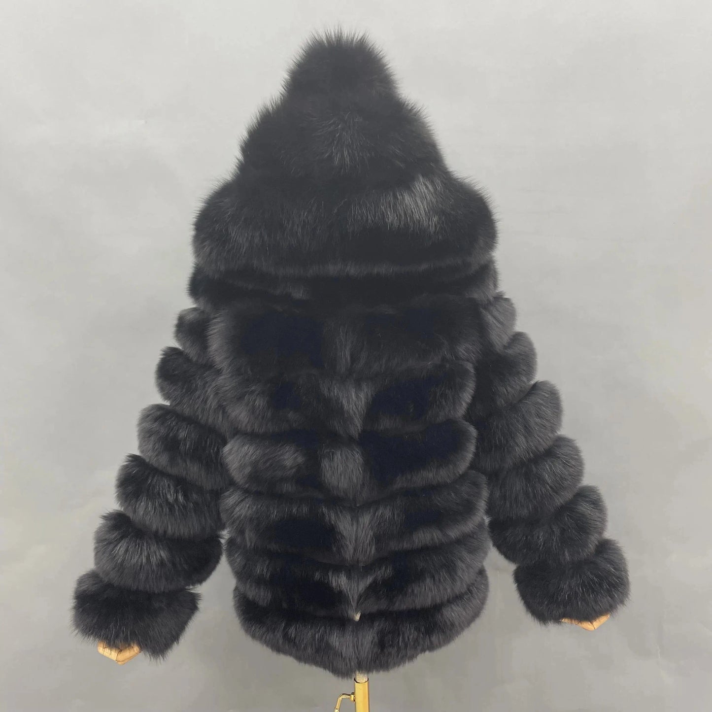 L / Black Janefur new arriving cost-effective hot selling medium length hooded women fox fur coat