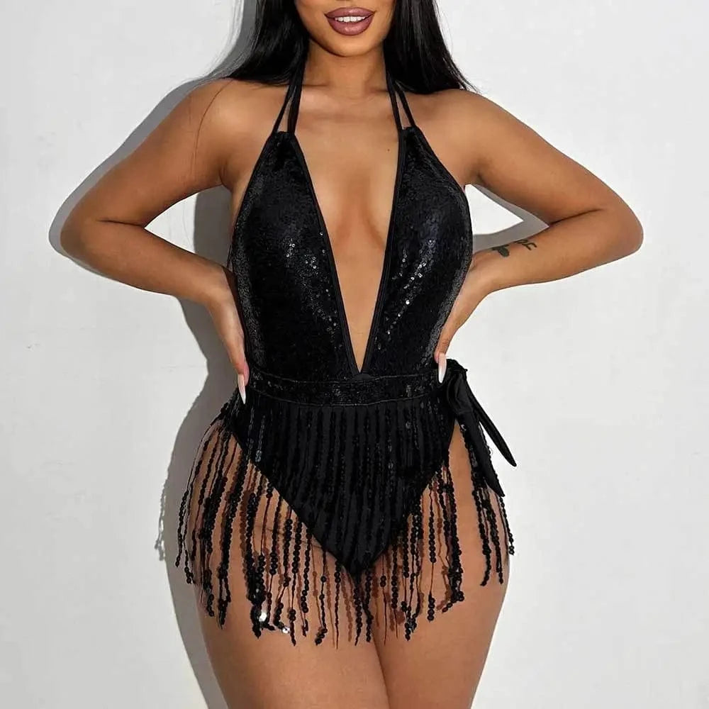 L / Black Ladies sexy mature beachwear high waist fashion show swimsuits for women 2024
