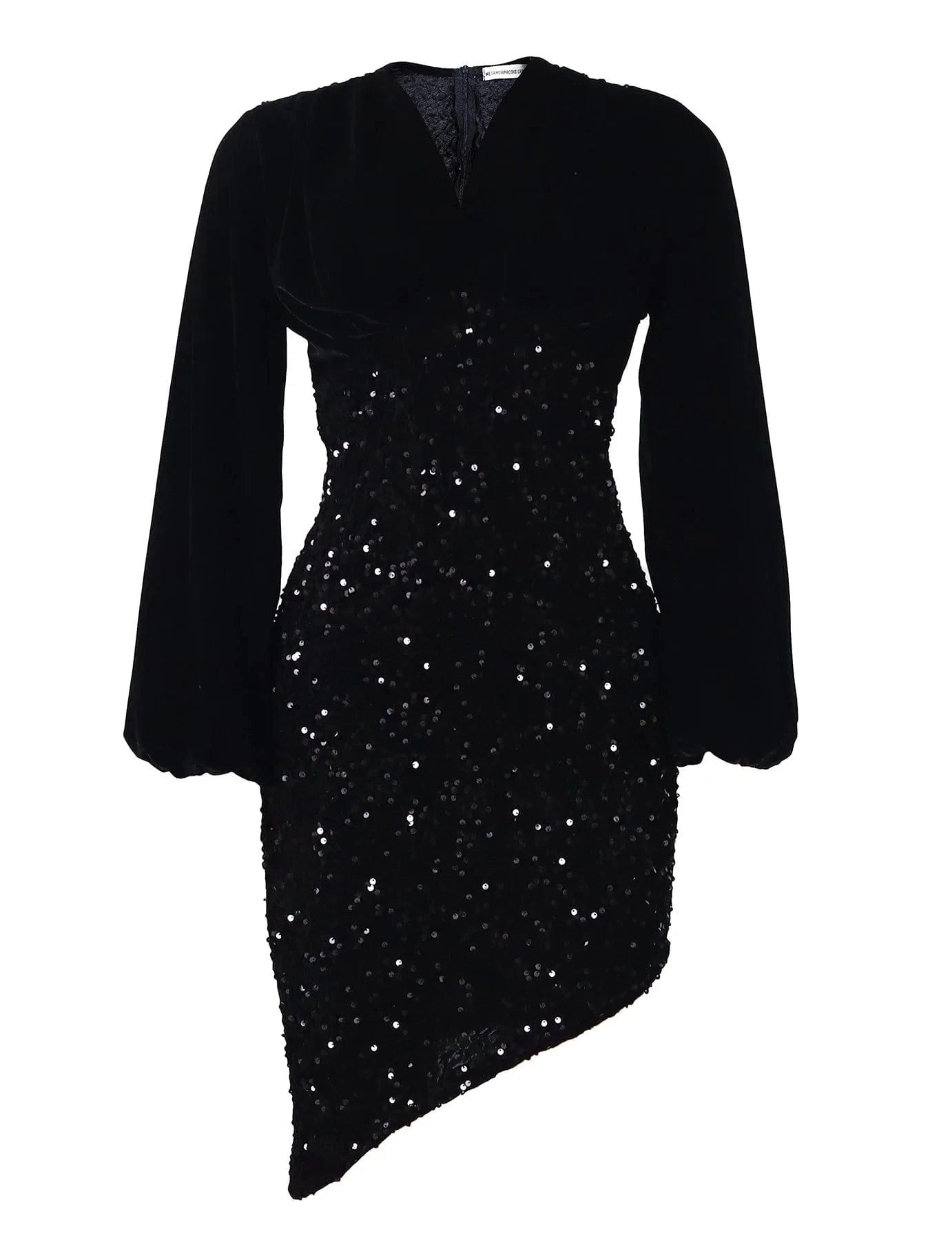 L / Black Latest Design Stylish Chic Evening Dress V-neck Puff Sleeve Elegant Plus Size Women Velvet Sequin Dress 2024