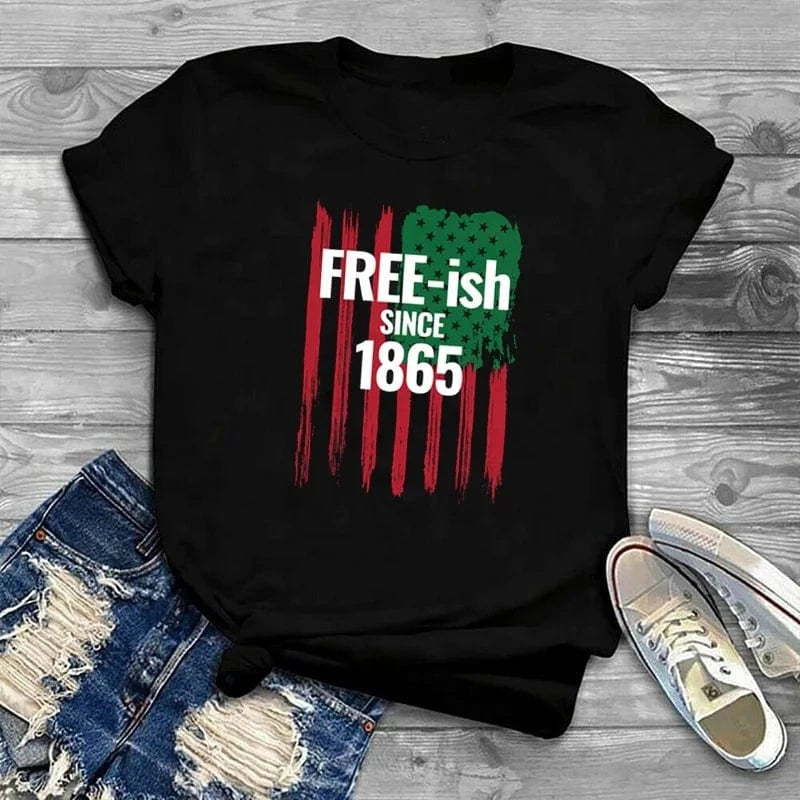 L / Black-T24-10082213 Wholesale Juneteenth Is My Independence Black Afro Women T-Shirt Woman Clothing Ladies Tshirt Graphic Tee Shirt