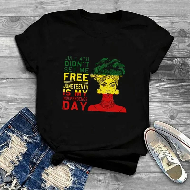 L / Black-T24-10362289 Wholesale Juneteenth Is My Independence Black Afro Women T-Shirt Woman Clothing Ladies Tshirt Graphic Tee Shirt