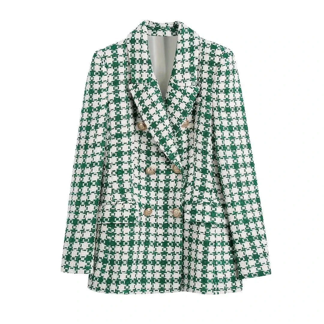 L / BLAZER 2024 Summer Women Casual Skirt Suits 2 piece Sets Plaid Veins Blazers Coats and Skirts Female Street Two pieces Clothing