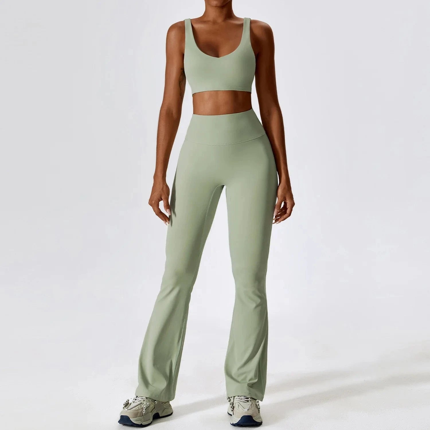 L / bra+pants bean green 2024 Tiktok Gym Sportswear Yoga Outfits Women Set 4 pieces Sports Bra Top Yoga Jacket Women Yoga Set
