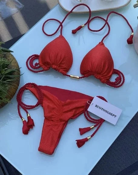 L / Color 11 2024 Thong Bikini Set Swimsuit Woman Sexy Bathing Suits Two Piece Bikinis Triangle Bandage Female Beachwear