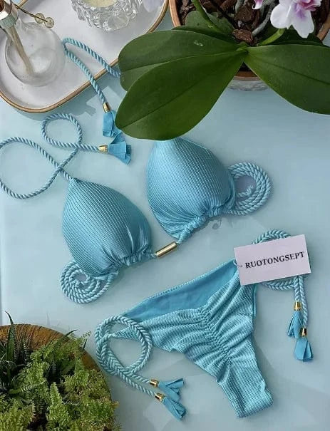 L / Color 12 2024 Thong Bikini Set Swimsuit Woman Sexy Bathing Suits Two Piece Bikinis Triangle Bandage Female Beachwear