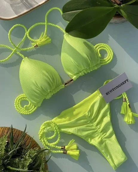 L / Color 13 2024 Thong Bikini Set Swimsuit Woman Sexy Bathing Suits Two Piece Bikinis Triangle Bandage Female Beachwear