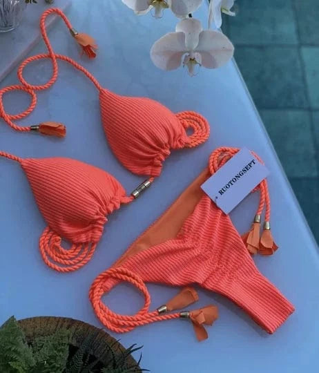 L / Color 14 2024 Thong Bikini Set Swimsuit Woman Sexy Bathing Suits Two Piece Bikinis Triangle Bandage Female Beachwear