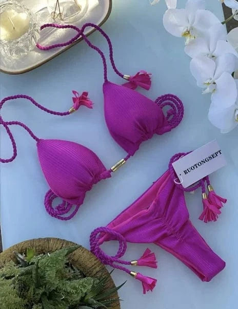 L / Color 15 2024 Thong Bikini Set Swimsuit Woman Sexy Bathing Suits Two Piece Bikinis Triangle Bandage Female Beachwear