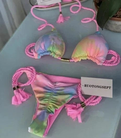 L / Color 16 2024 Thong Bikini Set Swimsuit Woman Sexy Bathing Suits Two Piece Bikinis Triangle Bandage Female Beachwear