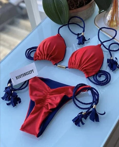 L / Color 17 2024 Thong Bikini Set Swimsuit Woman Sexy Bathing Suits Two Piece Bikinis Triangle Bandage Female Beachwear