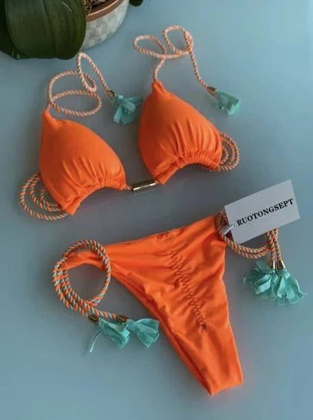 L / Color 8 2024 Thong Bikini Set Swimsuit Woman Sexy Bathing Suits Two Piece Bikinis Triangle Bandage Female Beachwear