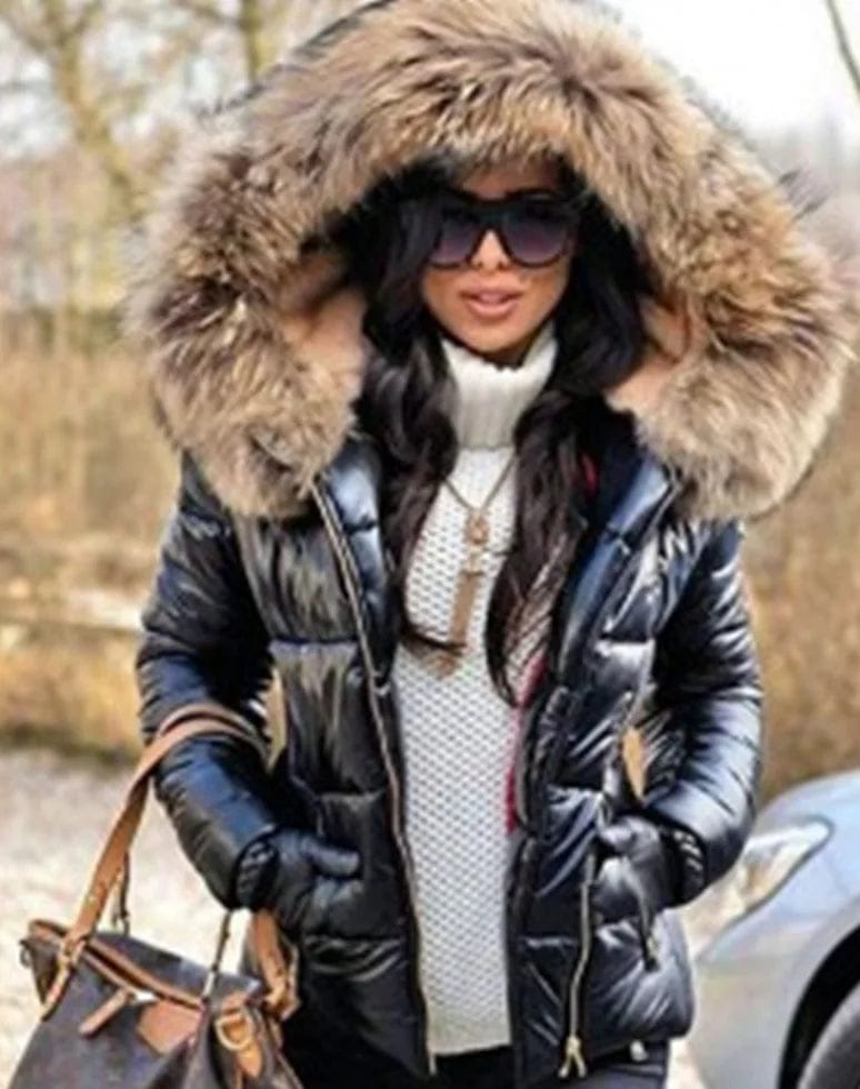 L / color1 Liu Ming Winter Women Clothing Fashion Hood Faux Fur Collar Outwear Parkas Ladies Down Jacket Plus Size Coat