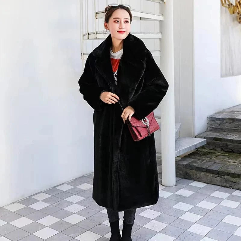 L / color2 Dropshipping 2024 winter women clothing women Faux Mink Fur Trench Cozy Coat With Lapel For women Winter Outwear
