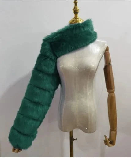 L / Dark green Liu Ming New Arrivals Women Faux Fox Fur One Sleeve Fashion Luxury Lady Winter Fur Warm Plus Size Coats