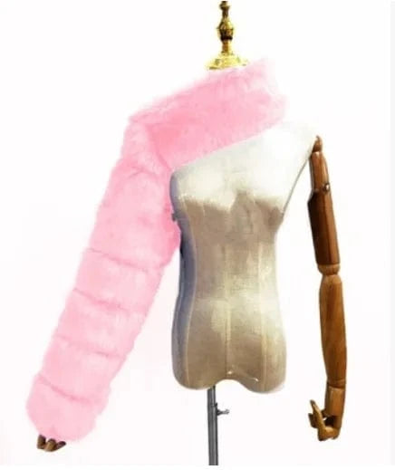 L / Deep pink Liu Ming New Arrivals Women Faux Fox Fur One Sleeve Fashion Luxury Lady Winter Fur Warm Plus Size Coats