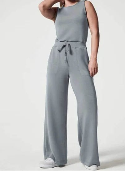 L / Gray Liu Ming Hot Selling Wholesale Women Casual Sleeveless Solid Color Bodysuit Wide Leg Loose Long Pants Bodycon Jumpsuits