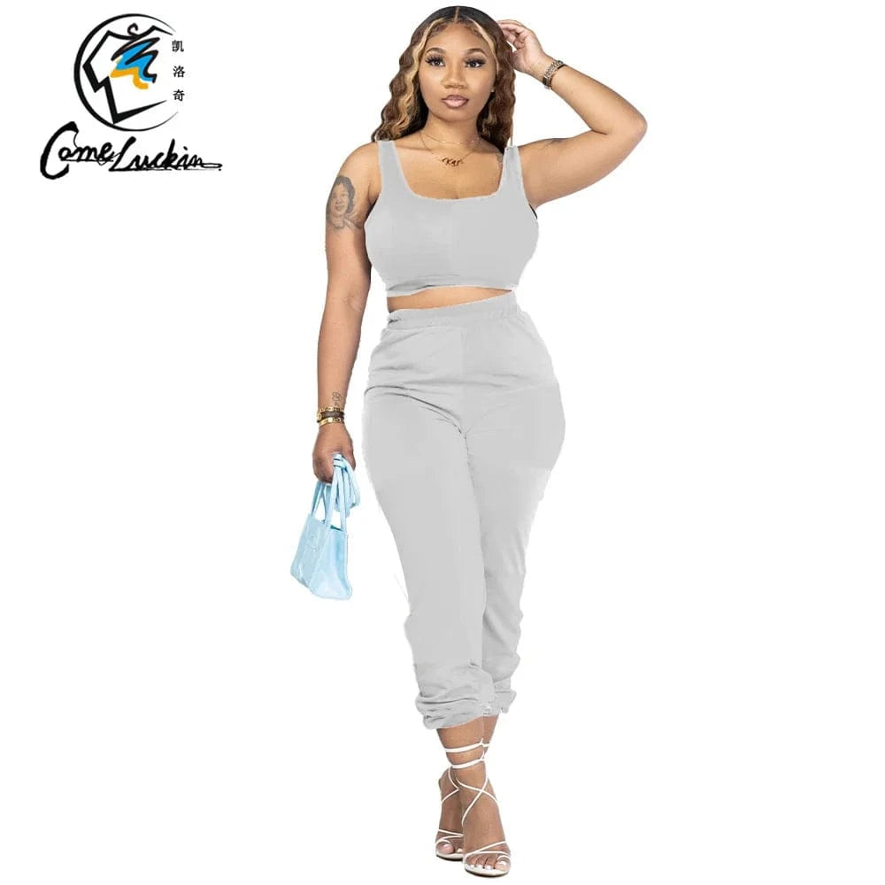 L / Gray Wholesale Women Jogger Suits Set Summer Lounge Wear Custom Logo Sweat Pants Set Two Piece Pants Jogger Set Women