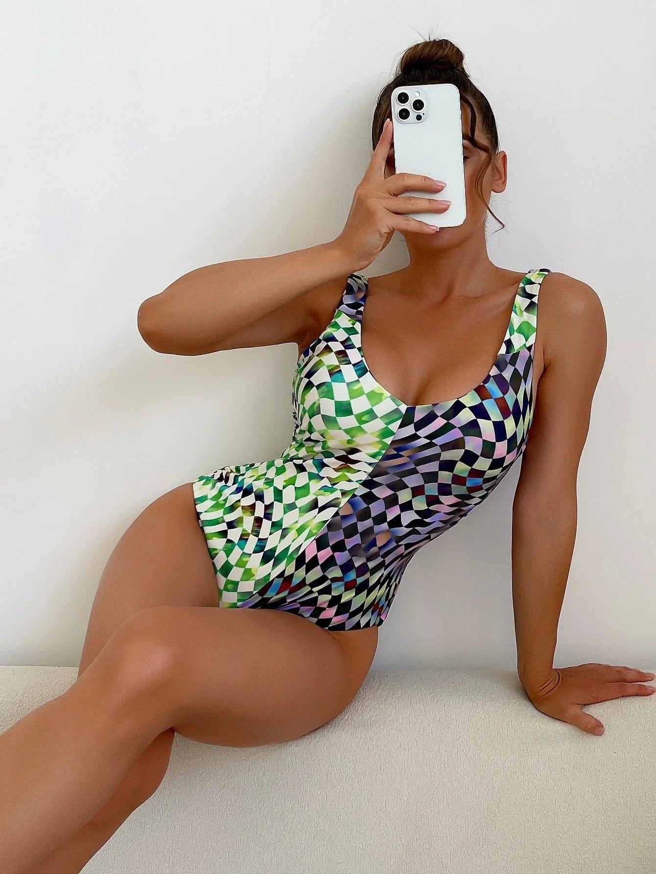 L / Green 2024 Factory wholesale match color high cut V neck sexy one piece swimsuit for lady