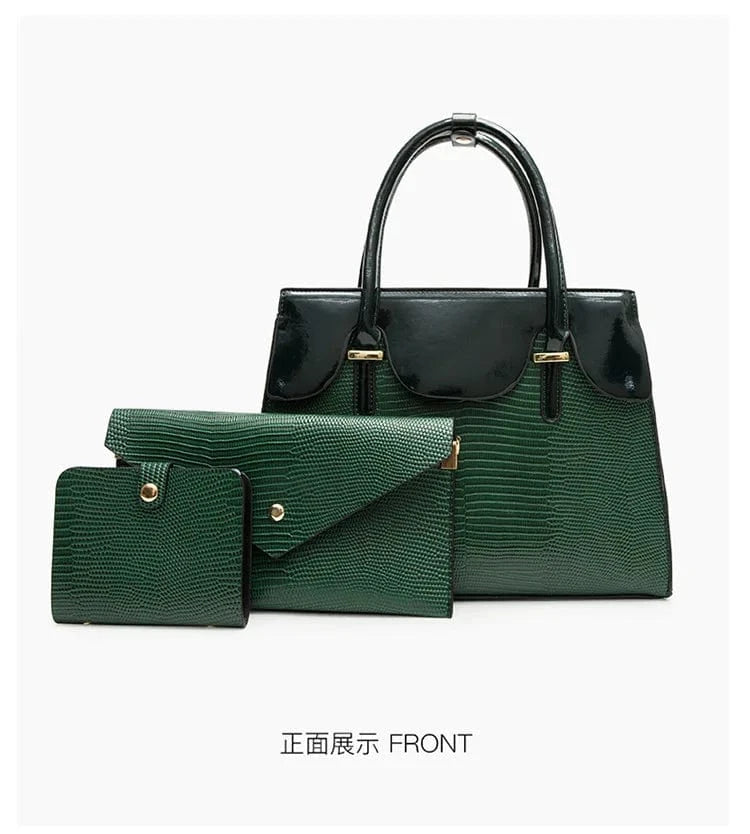L / Green ARUBBIT Brand Designer Ladies Handbags Famous 3 Piece Set Women Leather Hand Bag Bolsos 3 Piezas
