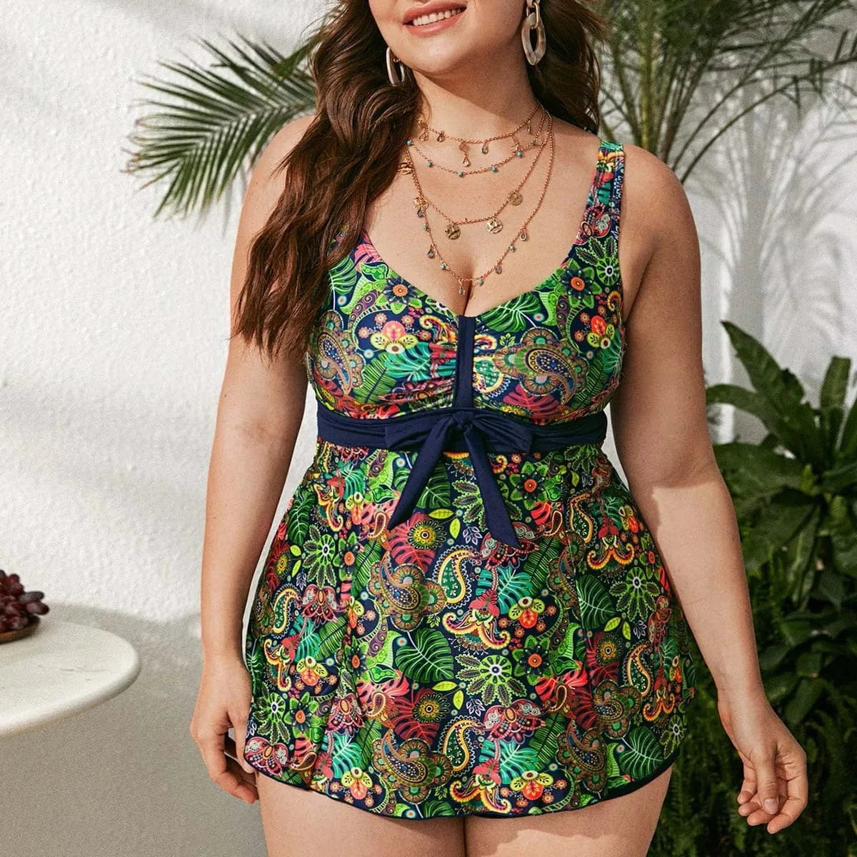 L / Green DAMOCHIC Good Price Plus Size Swimwear Beachwear for Fat Women Wholesale Custom China Tankini Floral Print Shorts Swimsuit 2023