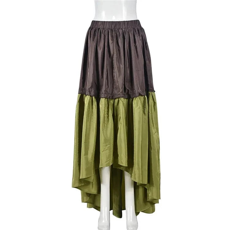 L / Green Irregular Midi Skirts Women Spring Y2k Chic 2024 Asymmetrical Spilt Skirt