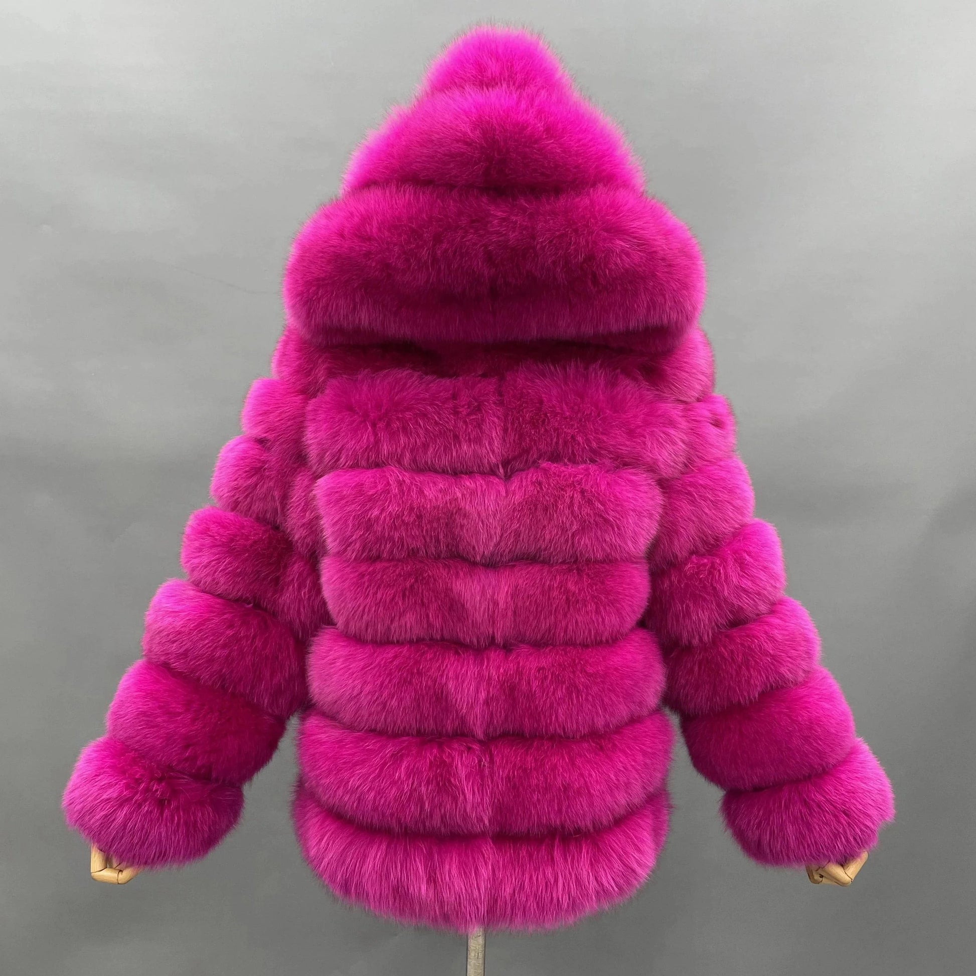 L / HOT PINK Janefur new arriving cost-effective hot selling medium length hooded women fox fur coat