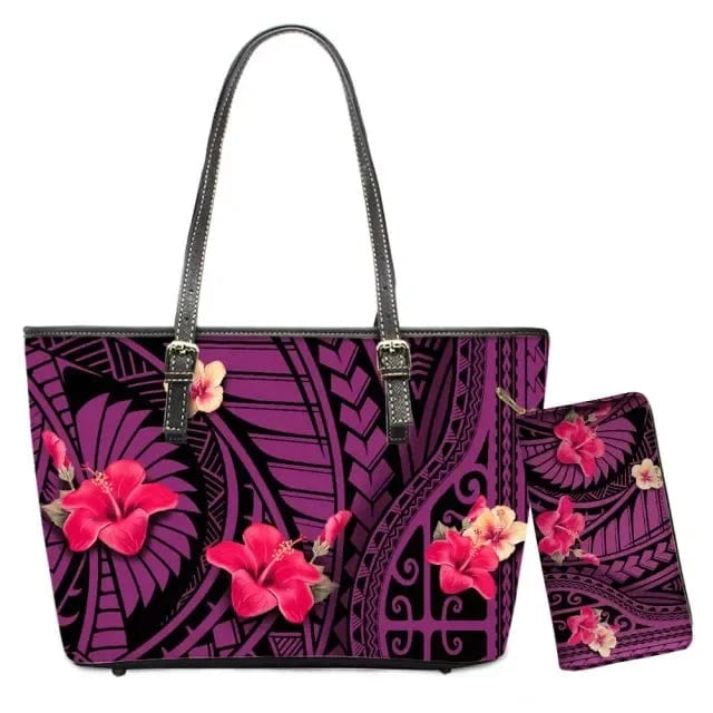 L / HTGK201 Polynesian Samoa Tattoo Tribal Flower Print Leather Purses Custom Handbags and Purses for Women Bags Women Handbags Ladies 2024