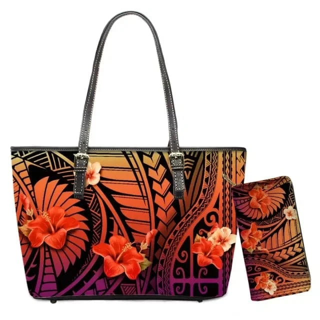 L / HTGK202 Polynesian Samoa Tattoo Tribal Flower Print Leather Purses Custom Handbags and Purses for Women Bags Women Handbags Ladies 2024