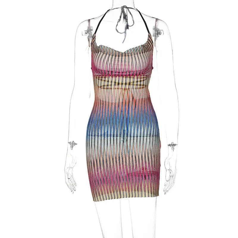 L / multi Bomblook ASDS49 Sexy Slim Halter Neck Gradient Mesh Summer Dress Party Dresses Women Dress Sexy