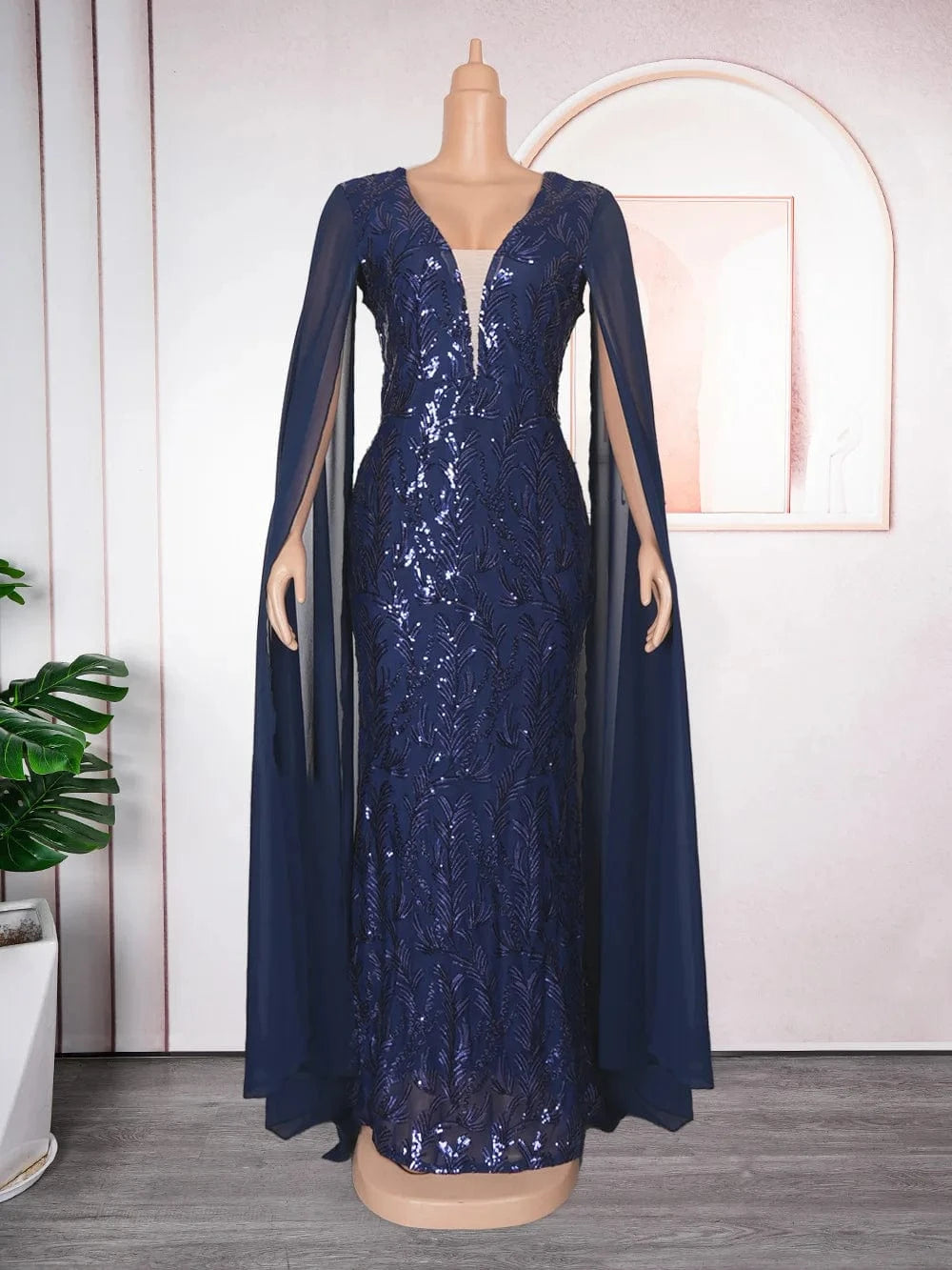 L / Navy L-3XL Plus Size African Party Dresses Dashiki Ankara Sequin Wedding Evening Gown Sexy Bodycon Maxi Long Dress Africa Clothes