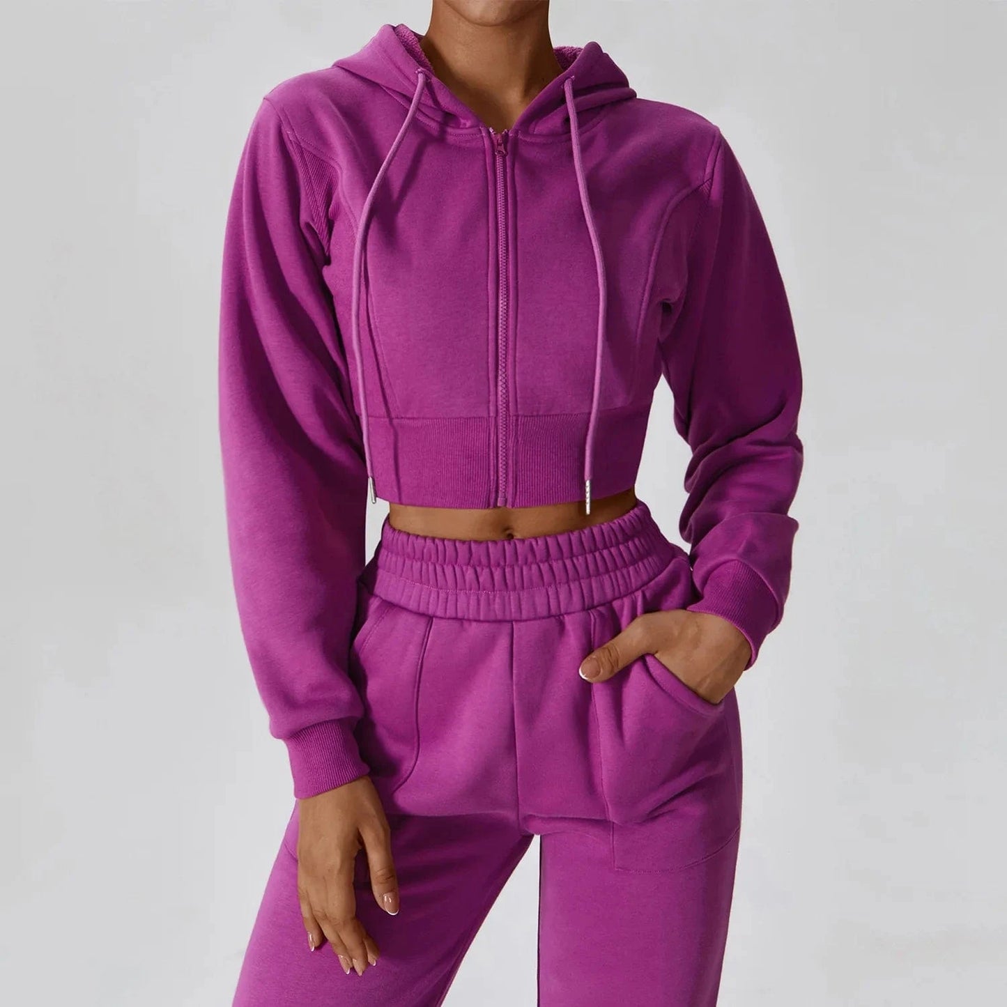 L / Pimi Purple DAMOCHIC factory 2024 long-sleeved fitness clothing exercise velvet warm hooded women athletic apparel sports sportswear women