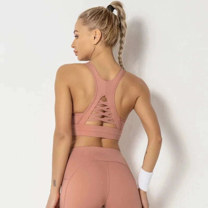 L / Pink 2024 new sports bra cross shockproof yoga fitness yoga vest underwear