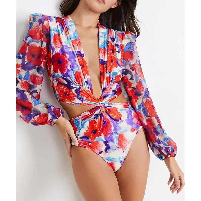 L / print 1 2024 long sleeves swimwear women one piece custom swimsuit beachwear plus size high quality wholesale bikini monokini