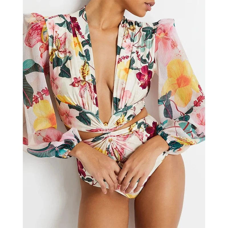 L / print 4 2024 long sleeves swimwear women one piece custom swimsuit beachwear plus size high quality wholesale bikini monokini