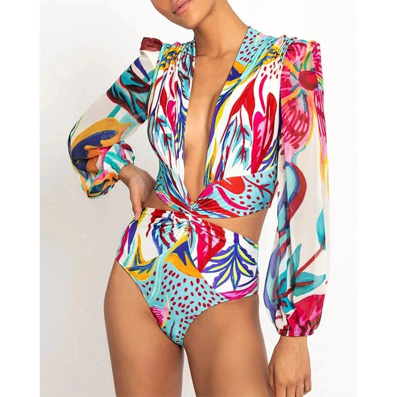 L / print 5 2024 long sleeves swimwear women one piece custom swimsuit beachwear plus size high quality wholesale bikini monokini