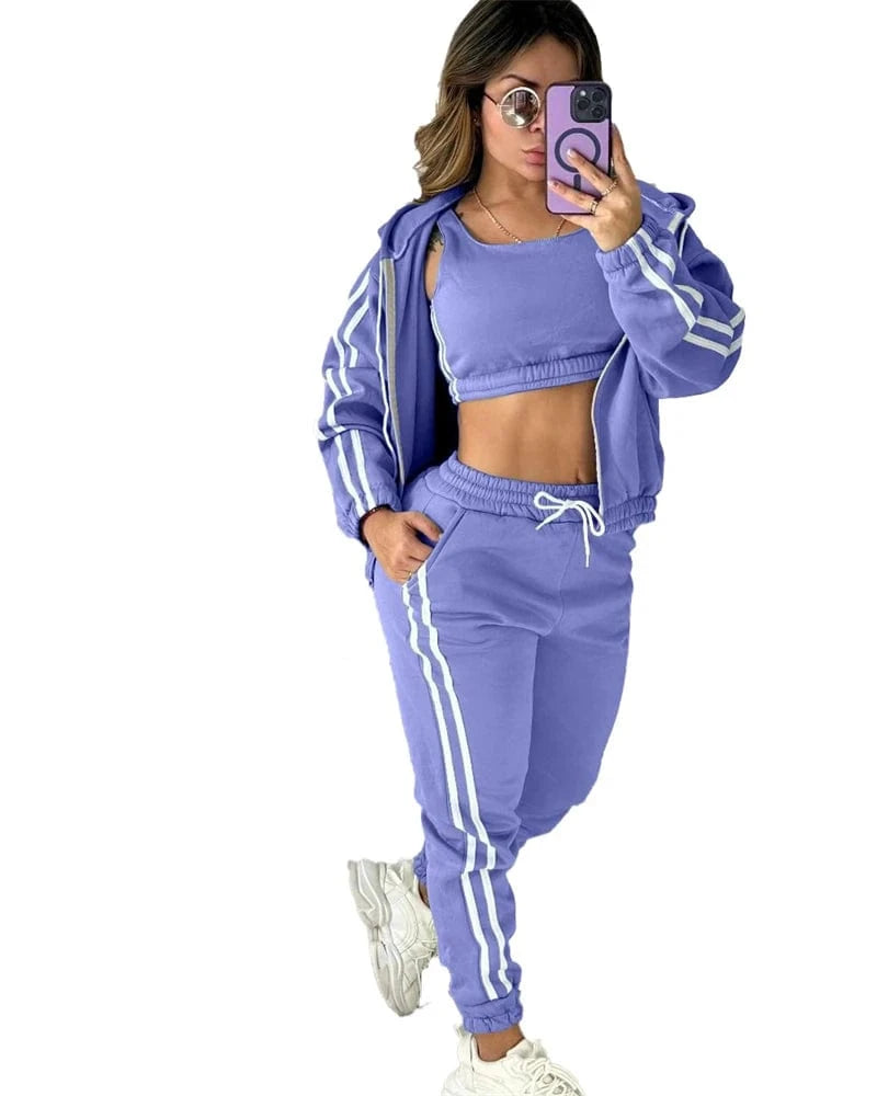 L / Purple winter fall 2024 ladies casual fleece velvet velour warm clothing 3 piece women active workout set sport tracksuit for women
